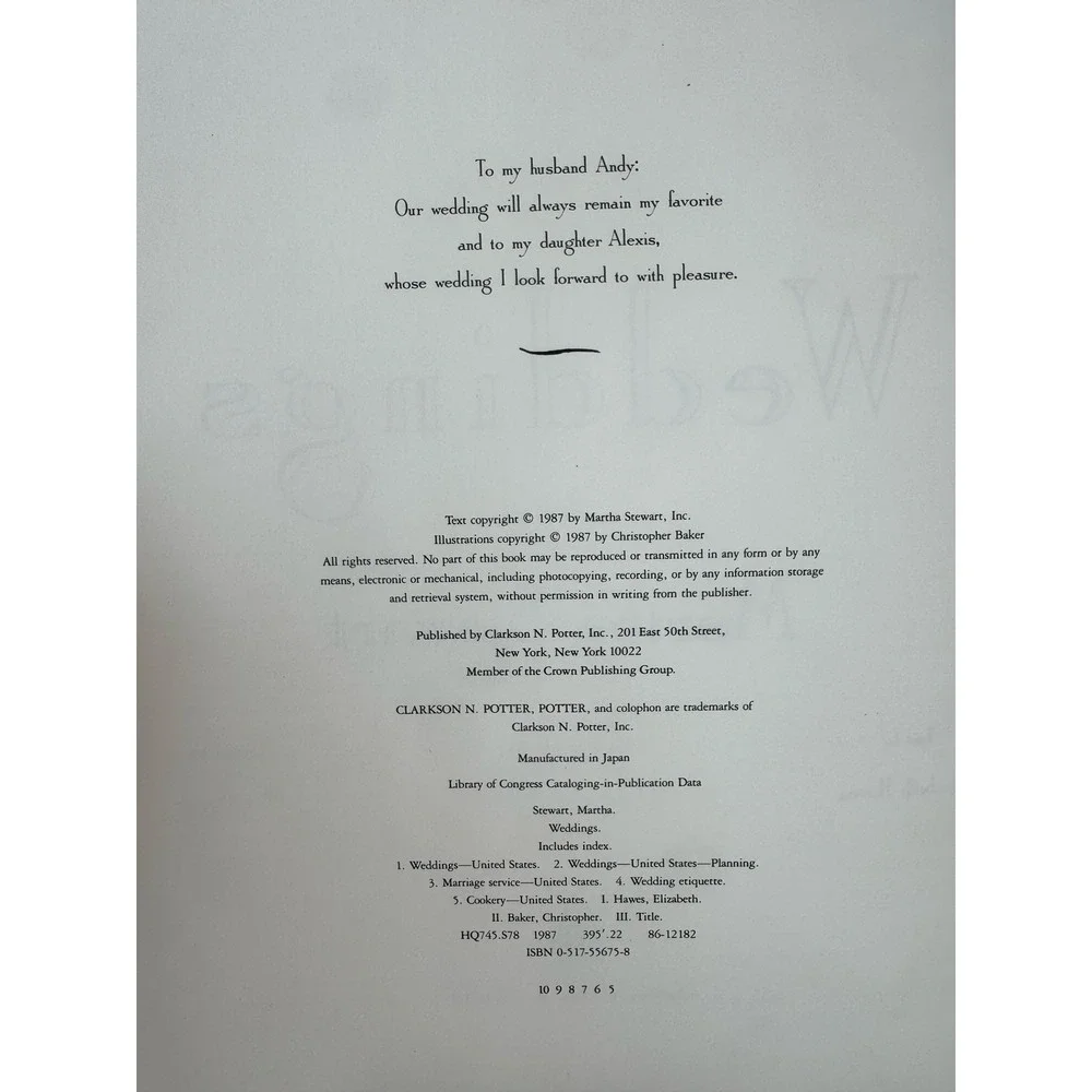 Weddings By Martha Stewart Hardcover Book 1987 First‎ Edition Color Coffee Table
